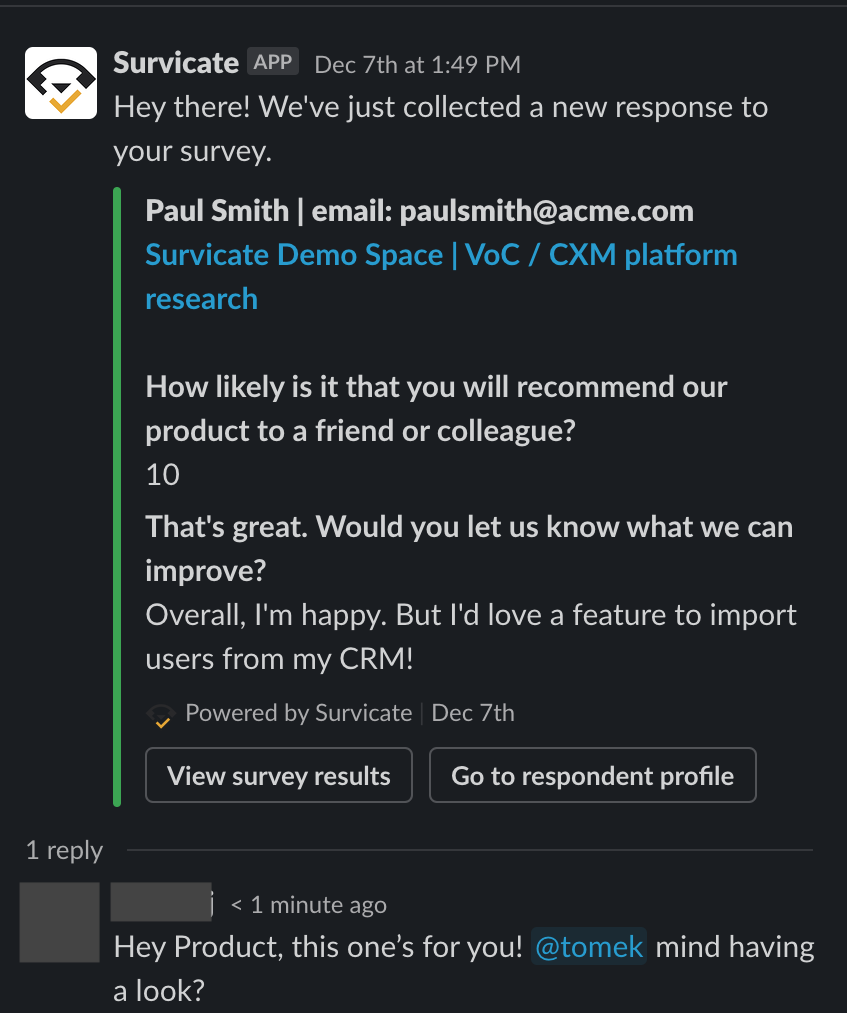 Survicate notification in Slack