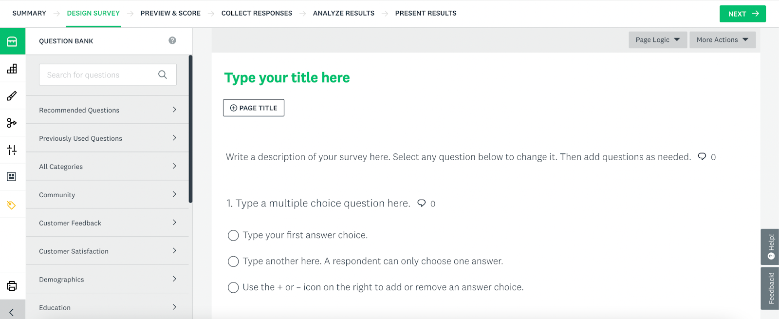 customer satisfaction tools listicle: SurveyMonkey survey builder