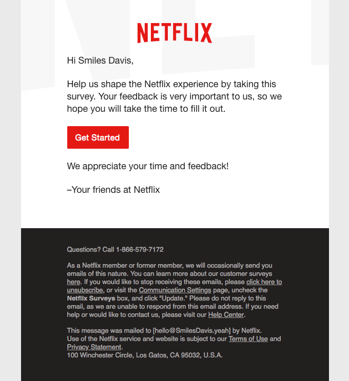 netflix customer satisfaction email