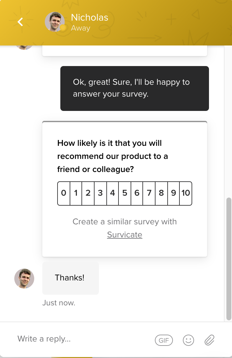 chat survey in Survicate
